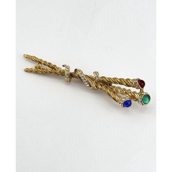 Vintage mogul glass jewel rhinestone scepter brooch pin - Picture 3 of 5